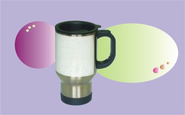 TERMO DE VIAJE DE ACERO, COLOR PLATA CON VENTANA BLANCA.