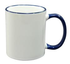 TAZA BLANCA CON BORDE Y ASA DE COLOR